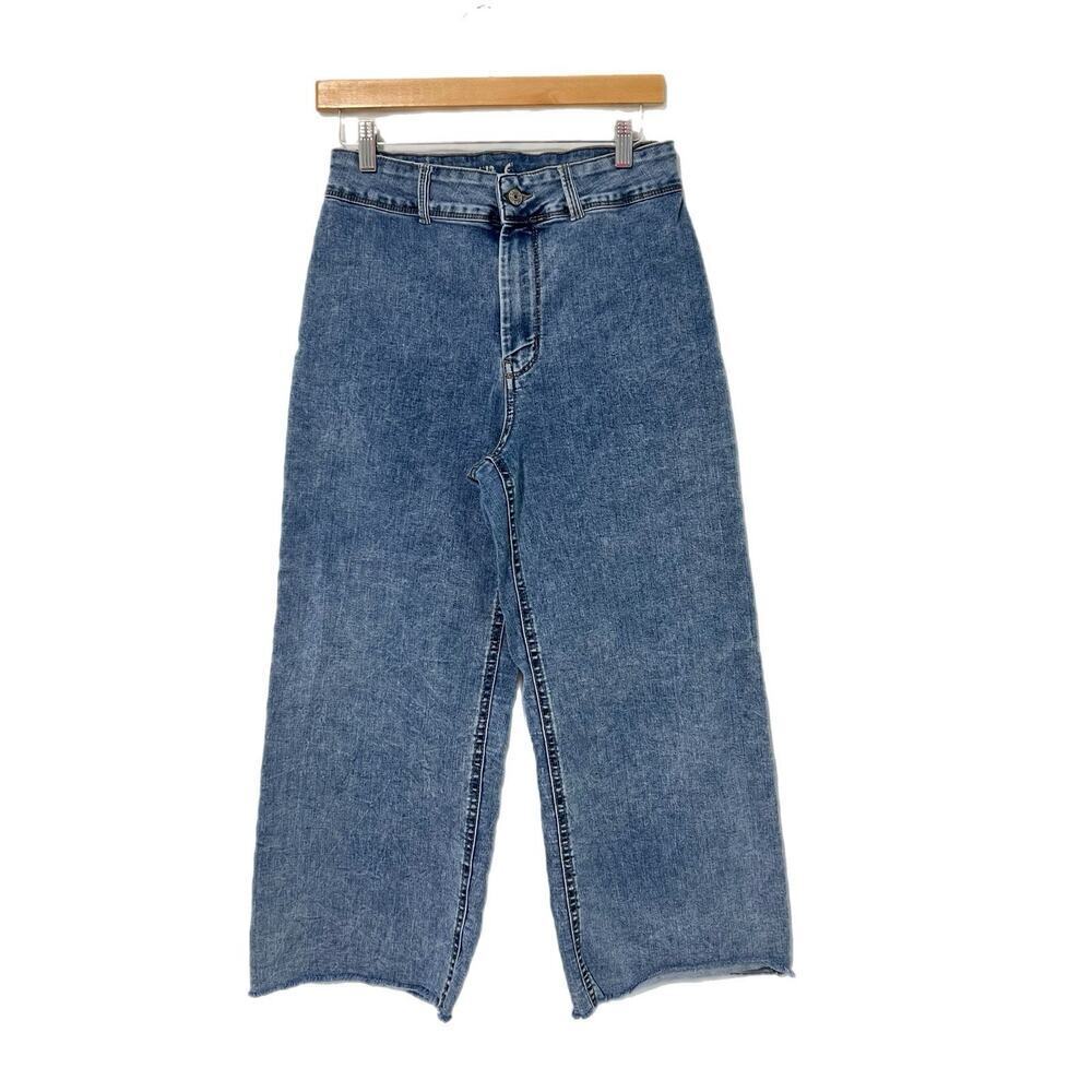 Rewash Jeans Wide Leg Womens 7/28 Medium Wash Denim High Rise Baggy Raw Hem Crop